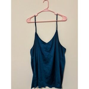 Teal Blue Satin V-Neck Camisole Top with Strappy Back Detail Womens XXL